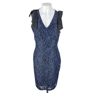 NWT IMNYC Isaac Mizrahi Floral Lace Detail V Neckline Bow Sheath Dress Sz 6